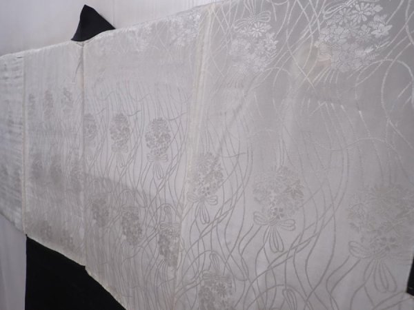 Photo7: 6019T10z680 Vintage Japanese Kimono Silk Men's HAORI Flowers Black (7)