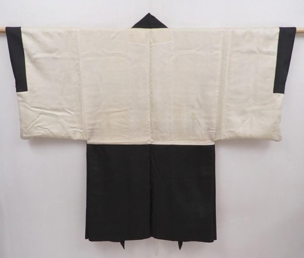 Photo6: 6019T11z630 Vintage Japanese Kimono Silk Men's HAORI  Dark Green-Gray (6)