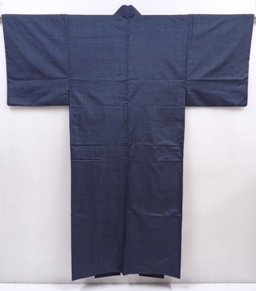 Photo1: 6019T12z820 Vintage Japanese Kimono Silk Men's  OSHIMA Blue-Gray (1)