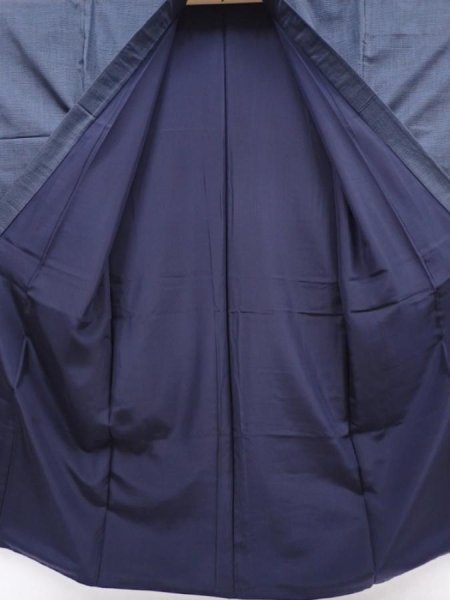 Photo7: 6019T12z820 Vintage Japanese Kimono Silk Men's  OSHIMA Blue-Gray (7)