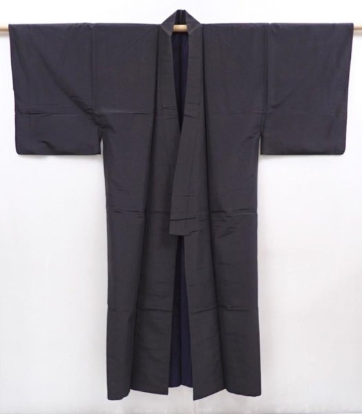 Photo6: 6019T13z800 Vintage Japanese Kimono Silk Men's   Dark brown (6)