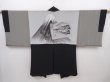 Photo1: 6023T01z650 Vintage Japanese Kimono Silk Men's HAORI Mt.Fuji Black (1)