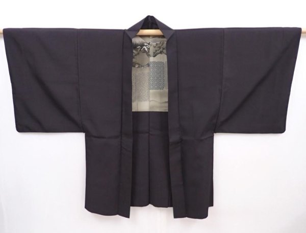Photo5: 6023T03z470 Vintage Japanese Kimono Silk Men's HAORI Edo era Black (5)