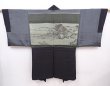 Photo1: 6023T04z490 Vintage Japanese Kimono Silk Men's HAORI Scenery Black (1)