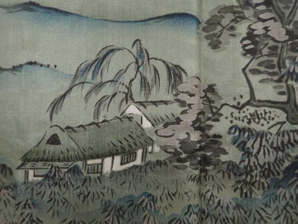 Photo3: 6023T04z490 Vintage Japanese Kimono Silk Men's HAORI Scenery Black (3)