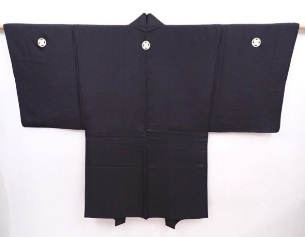 Photo4: 6023T04z490 Vintage Japanese Kimono Silk Men's HAORI Scenery Black (4)