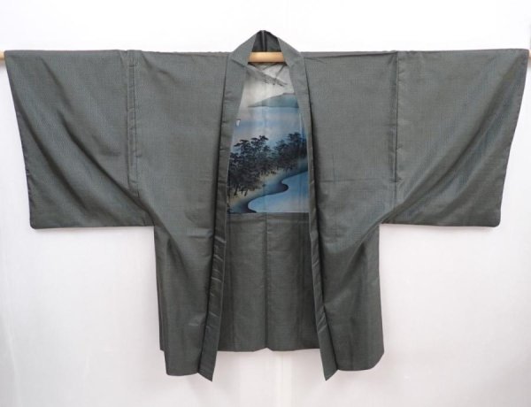 Photo5: 6023T06z480 Vintage Japanese Kimono Silk Men's OSHIMA HAORI Scenery (5)