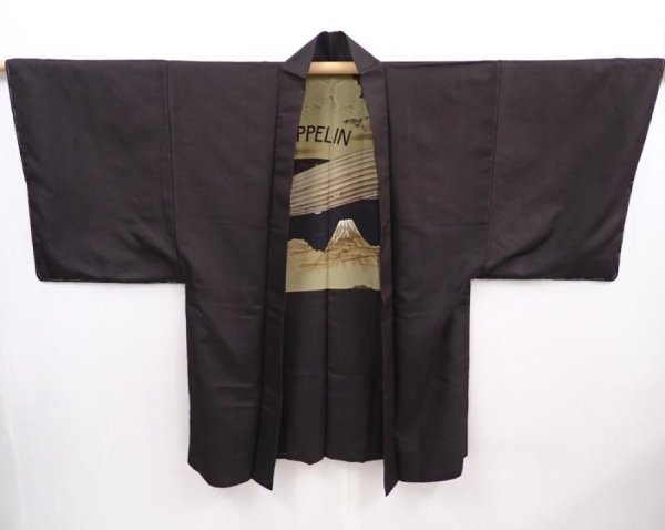 Photo5: 6023T07z500 Vintage Japanese Kimono Silk Men's HAORI Airship Lamp black (5)