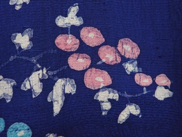 Photo4: 6023T08z610 Vintage Japanese Kimono Silk HAORI Flower Royal blue (4)