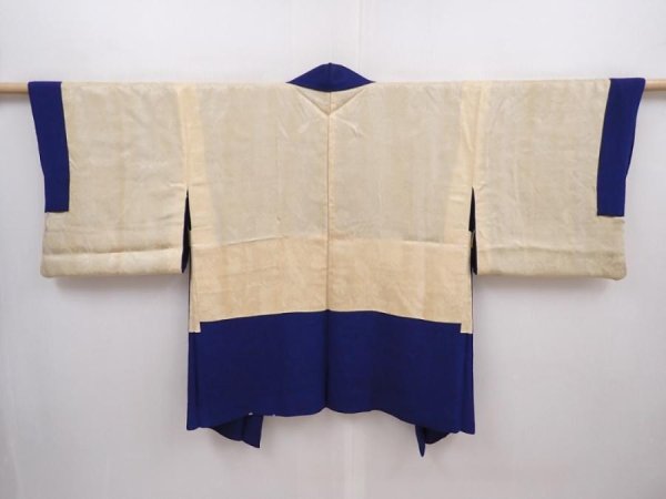 Photo6: 6023T08z610 Vintage Japanese Kimono Silk HAORI Flower Royal blue (6)