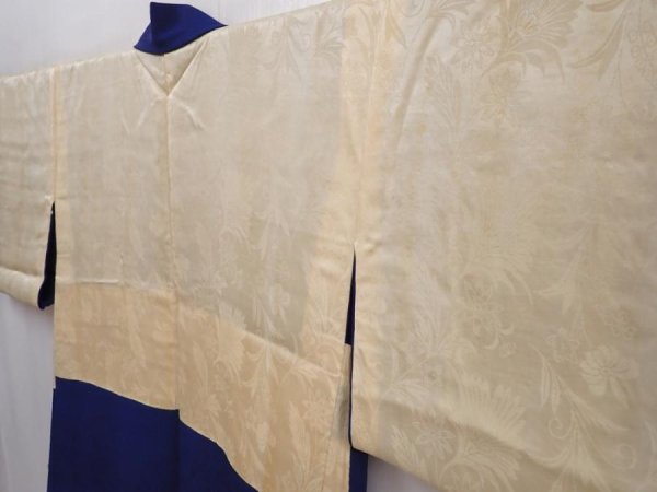 Photo7: 6023T08z610 Vintage Japanese Kimono Silk HAORI Flower Royal blue (7)