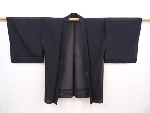 Photo5: 6023T09z280 Vintage Japanese Kimono Silk See through HAORI  Black (5)