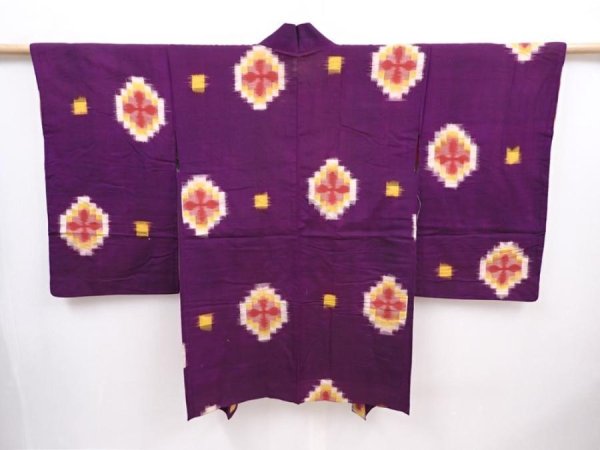 Photo1: 6023T11z440 Antique Japanese Kimono Silk MEISEN HAORI Flower Dark purple (1)