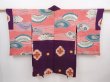 Photo7: 6023T11z440 Antique Japanese Kimono Silk MEISEN HAORI Flower Dark purple (7)