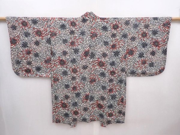 Photo1: 6023T12z400 Antique Japanese Kimono Silk HAORI Flower Gray (1)