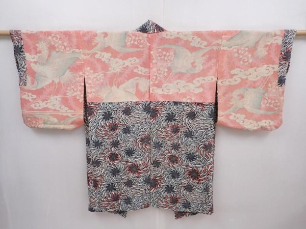 Photo6: 6023T12z400 Antique Japanese Kimono Silk HAORI Flower Gray (6)