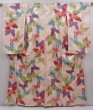 Photo1: 6023T14z1000 Vintage Japanese Kimono Silk KOMON Butterfly Peach-Beige (1)