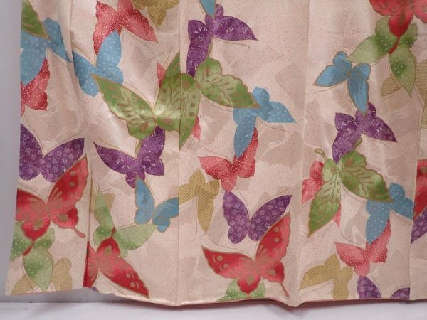 Photo4: 6023T14z1000 Vintage Japanese Kimono Silk KOMON Butterfly Peach-Beige (4)