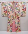 Photo8: 6023T14z1000 Vintage Japanese Kimono Silk KOMON Butterfly Peach-Beige (8)