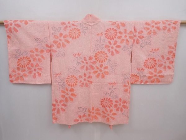 Photo1: 6024T03z450 Vintage Japanese Kimono Silk SHIBORI HAORI Chrysanthemum Pink (1)