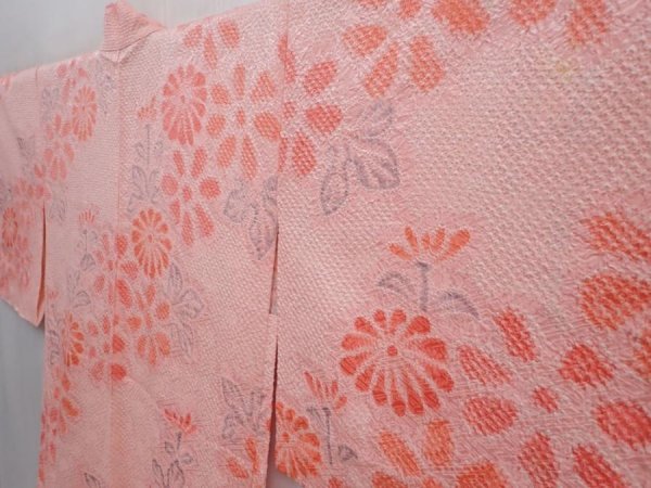 Photo2: 6024T03z450 Vintage Japanese Kimono Silk SHIBORI HAORI Chrysanthemum Pink (2)