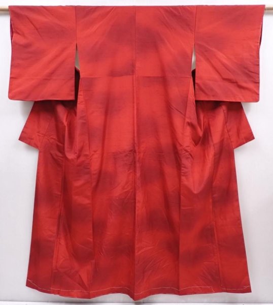 Photo1: 6024T06z740 Vintage Japanese Kimono Silk TSUMUGI  Dark red (1)
