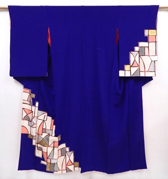 Photo1: 6024T10z710 Antique Japanese Kimono Silk TSUKESAGE  Dark lavender blue (1)