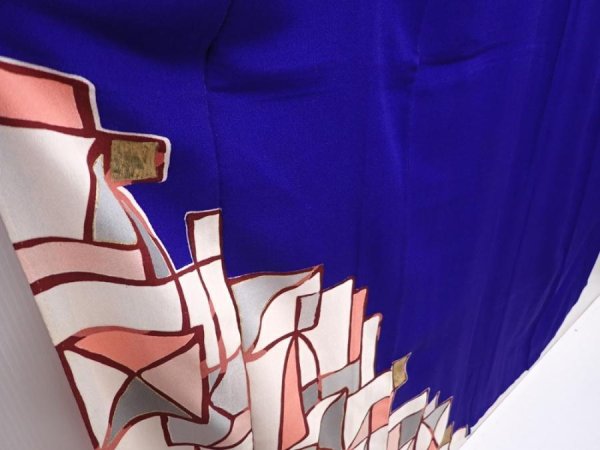 Photo3: 6024T10z710 Antique Japanese Kimono Silk TSUKESAGE  Dark lavender blue (3)