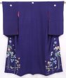 Photo1: 6024T12z1110 Antique Japanese Kimono Crepe Silk IROTOMESODE Dark navy (1)