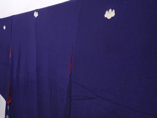 Photo2: 6024T12z1110 Antique Japanese Kimono Crepe Silk IROTOMESODE Dark navy (2)