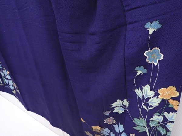 Photo4: 6024T12z1110 Antique Japanese Kimono Crepe Silk IROTOMESODE Dark navy (4)