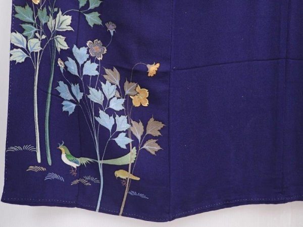 Photo6: 6024T12z1110 Antique Japanese Kimono Crepe Silk IROTOMESODE Dark navy (6)