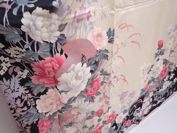 Photo3: 6024T13z1040 Vintage Japanese Kimono Silk FURISODE Peony Off-white (3)