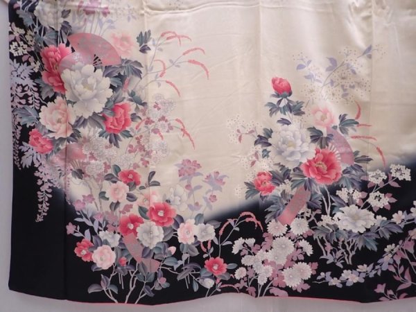 Photo5: 6024T13z1040 Vintage Japanese Kimono Silk FURISODE Peony Off-white (5)