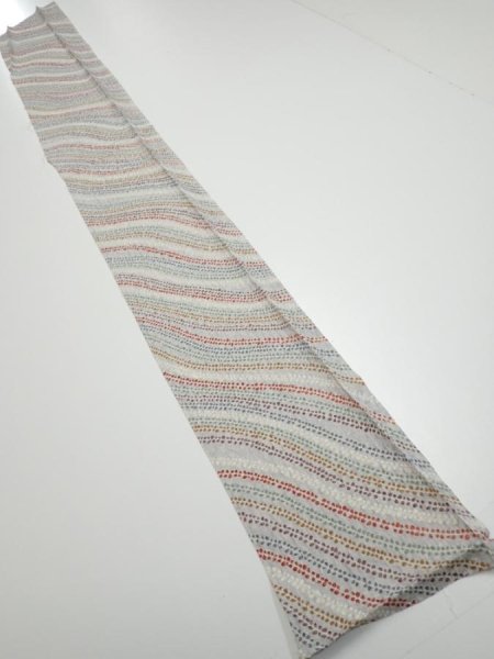 Photo5: 4C07z40  Japanese Kimono Silk  FABRIC Wisteria Light gray 58.3x7.5 (5)