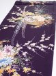 Photo3: 4C01z80  Japanese Kimono Silk  FABRIC Flowers Dark purple 48.8x14.8 (3)