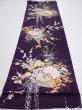 Photo5: 4C01z80  Japanese Kimono Silk  FABRIC Flowers Dark purple 48.8x14.8 (5)