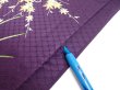 Photo6: 4C01z80  Japanese Kimono Silk  FABRIC Flowers Dark purple 48.8x14.8 (6)