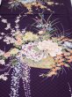 Photo1: 4C02z80  Japanese Kimono Silk  FABRIC Flowers Dark purple 48.8x14.8 (1)