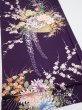 Photo2: 4C02z80  Japanese Kimono Silk  FABRIC Flowers Dark purple 48.8x14.8 (2)
