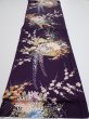 Photo5: 4C02z80  Japanese Kimono Silk  FABRIC Flowers Dark purple 48.8x14.8 (5)