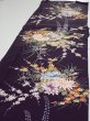 Photo3: 4C03z100  Japanese Kimono Silk  FABRIC Flowers Dark purple 70.5x14.8 (3)