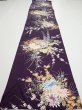 Photo5: 4C03z100  Japanese Kimono Silk  FABRIC Flowers Dark purple 70.5x14.8 (5)