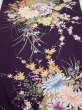 Photo1: 4C04z100  Japanese Kimono Silk  FABRIC Flowers Dark purple 70.1x14.8 (1)