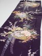 Photo3: 4C05z100  Japanese Kimono Silk  FABRIC Flowers Dark purple 69.7x14.8 (3)