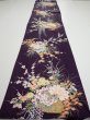 Photo5: 4C05z100  Japanese Kimono Silk  FABRIC Flowers Dark purple 69.7x14.8 (5)