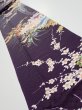 Photo1: 4C09z70  Japanese Kimono Silk  FABRIC Flowers Dark purple 88.2x7.1 (1)
