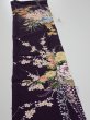 Photo3: 4C10z30  Japanese Kimono Silk  FABRIC Flowers Dark purple 36.2x7.1 (3)