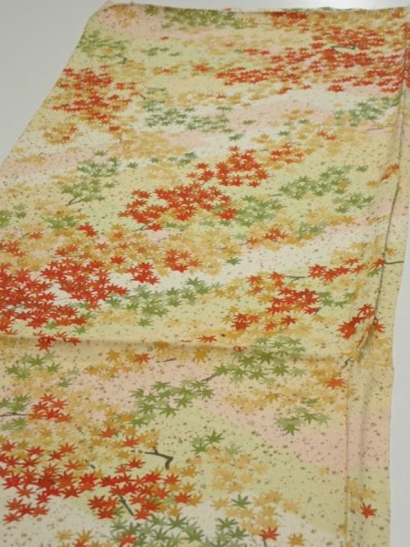 Photo3: 4C01z70  Japanese Kimono Silk  FABRIC Maple Light yellow 43.3x14.4 (3)