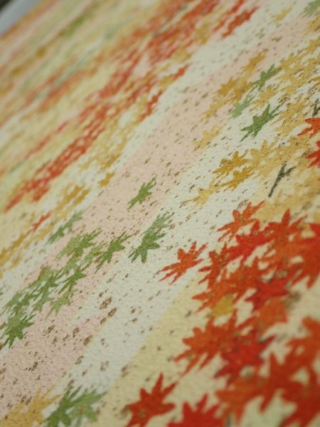 Photo4: 4C01z70  Japanese Kimono Silk  FABRIC Maple Light yellow 43.3x14.4 (4)